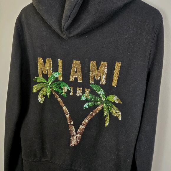Victorias Secret PINK Sequin MIAMI Palm Tree Black Zip Up Hoodie RARE Vintage - Picture 6 of 7